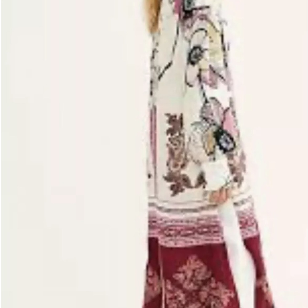 Free People Duster Kimono Mixed Print Ivory Wine - Picture 5 of 7